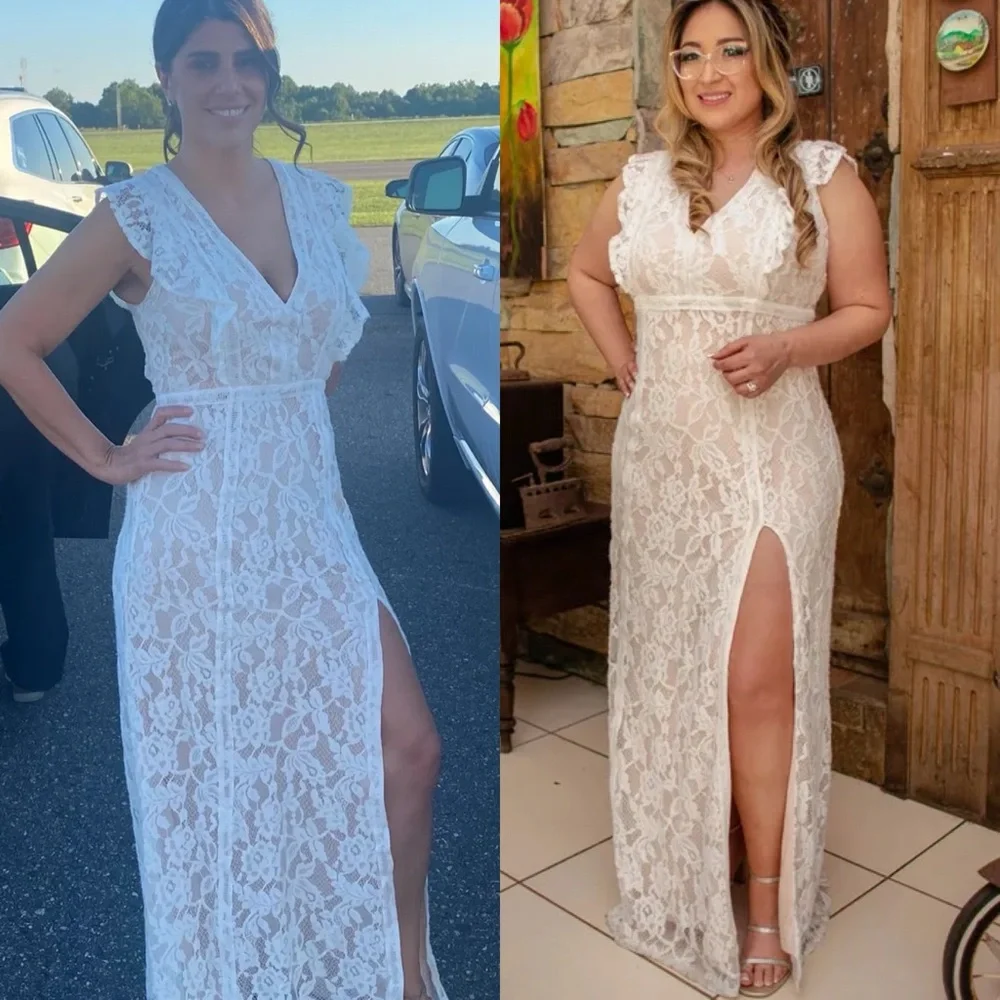 This Moment in Time White Lace Ruffled Maxi Dress
